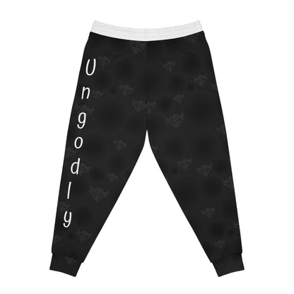 Ungodly Apparel Black Athletic Joggers — Subtle Gothic All-Over Print