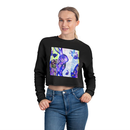 Floral Blue Snow Bunnies Cropped Sweatshirt