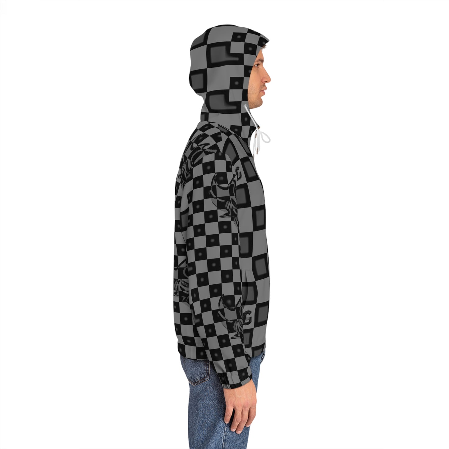 Checkerboard Ungodly Pattern Skull Full‑Zip Hoodie — All‑Over Graphic Zip Hoodie for Men
