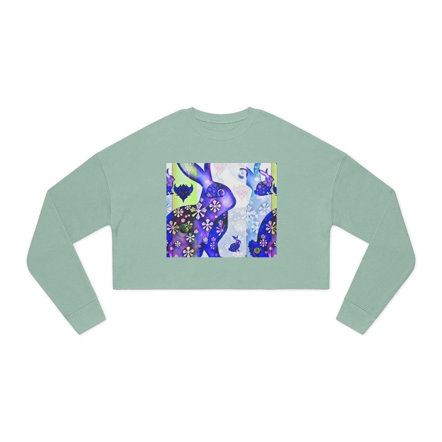 Floral Blue Snow Bunnies Cropped Sweatshirt