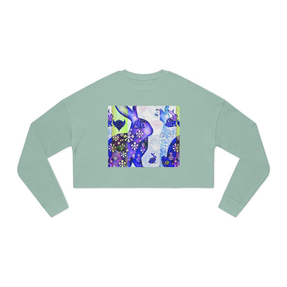 Floral Blue Snow Bunnies Cropped Sweatshirt