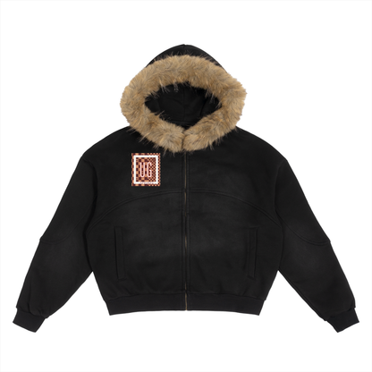 "UG Apparel: Pressure Makes Diamonds" Sun Fade Boxy Detachable Fur Hoodie