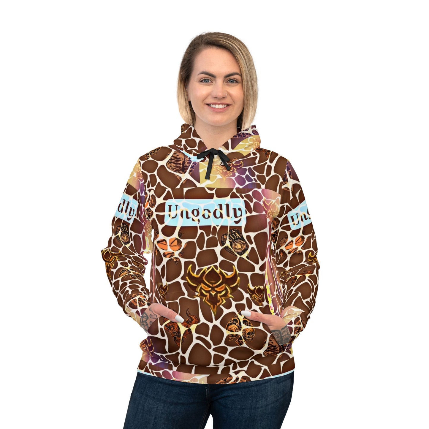 "Ungodly Giraffe" Wildlife Print Athletic Hoodie for Nature Lovers