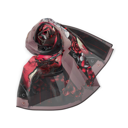 Anatomical Heart & Roses Scarf — Gothic Red Floral Silk-Feel Accessory