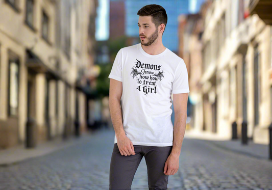 "Demons Know How to Treat a Girl" Gothic Graphic Tee for Dark Souls Enthusiasts, Unisex Heavy Cotton T-Shirt, Perfect for Halloween, Music Festivals, Casual Wear, [...]