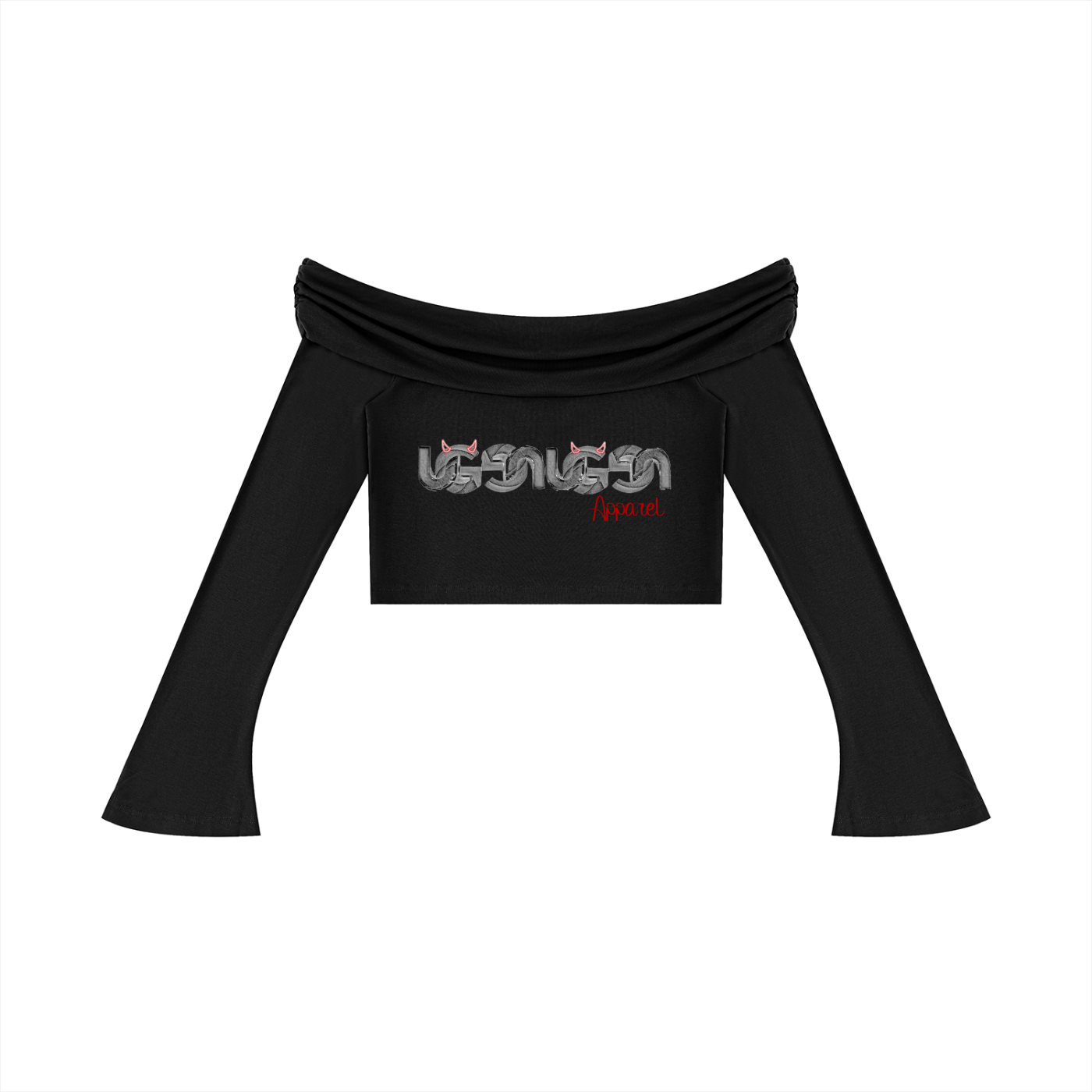 "UG Apparel Chain Pattern" Women's Off-the-Shoulder Bell Sleeve Crop T-Shirt