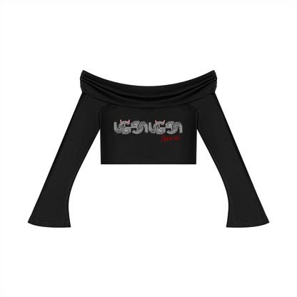 "UG Apparel Chain Pattern" Women's Off-the-Shoulder Bell Sleeve Crop T-Shirt