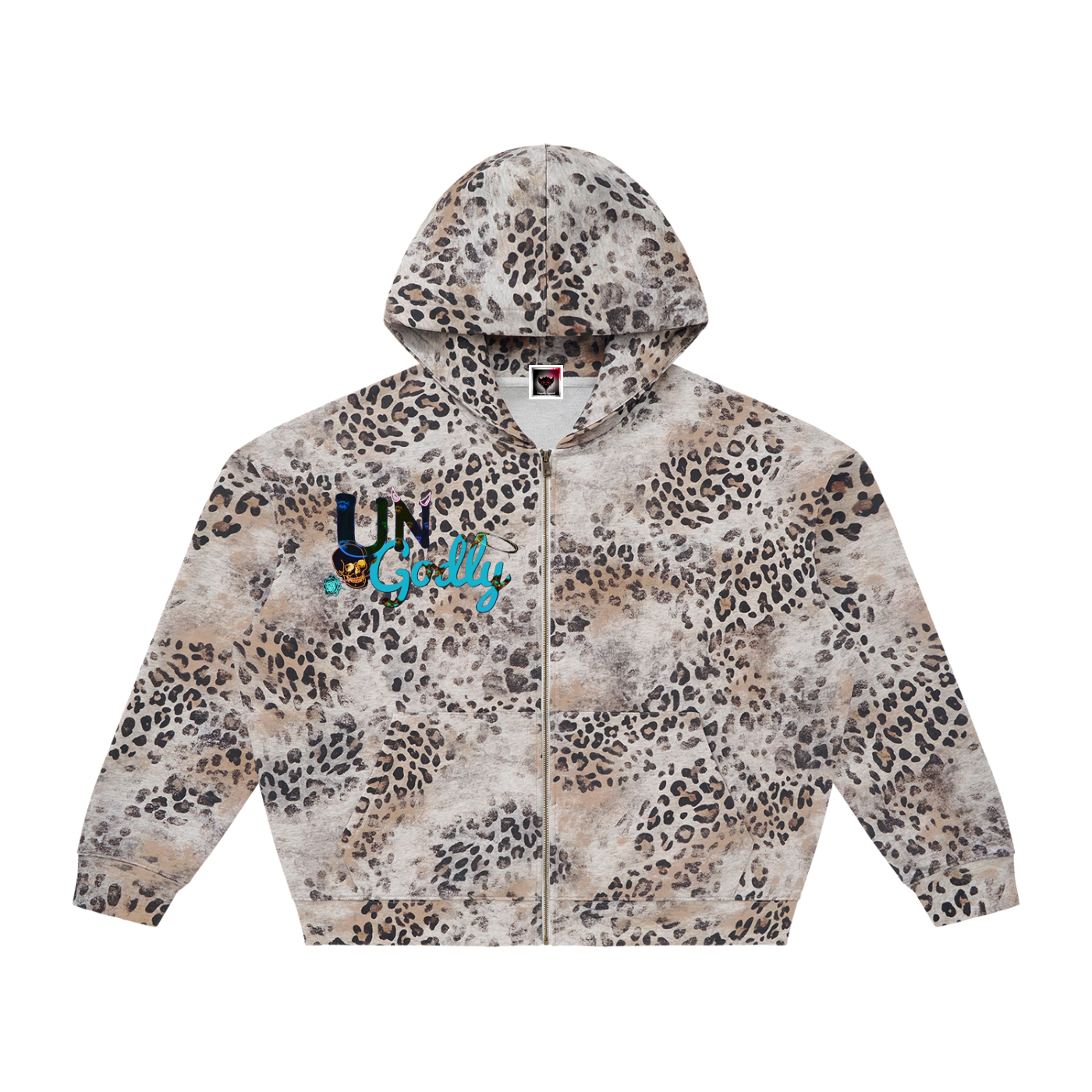 "UG Vices" Unisex Vintage Wash Leopard Full Zip Hoodie