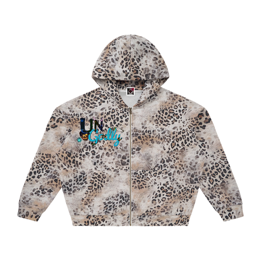 "UG Vices" Unisex Vintage Wash Leopard Full Zip Hoodie