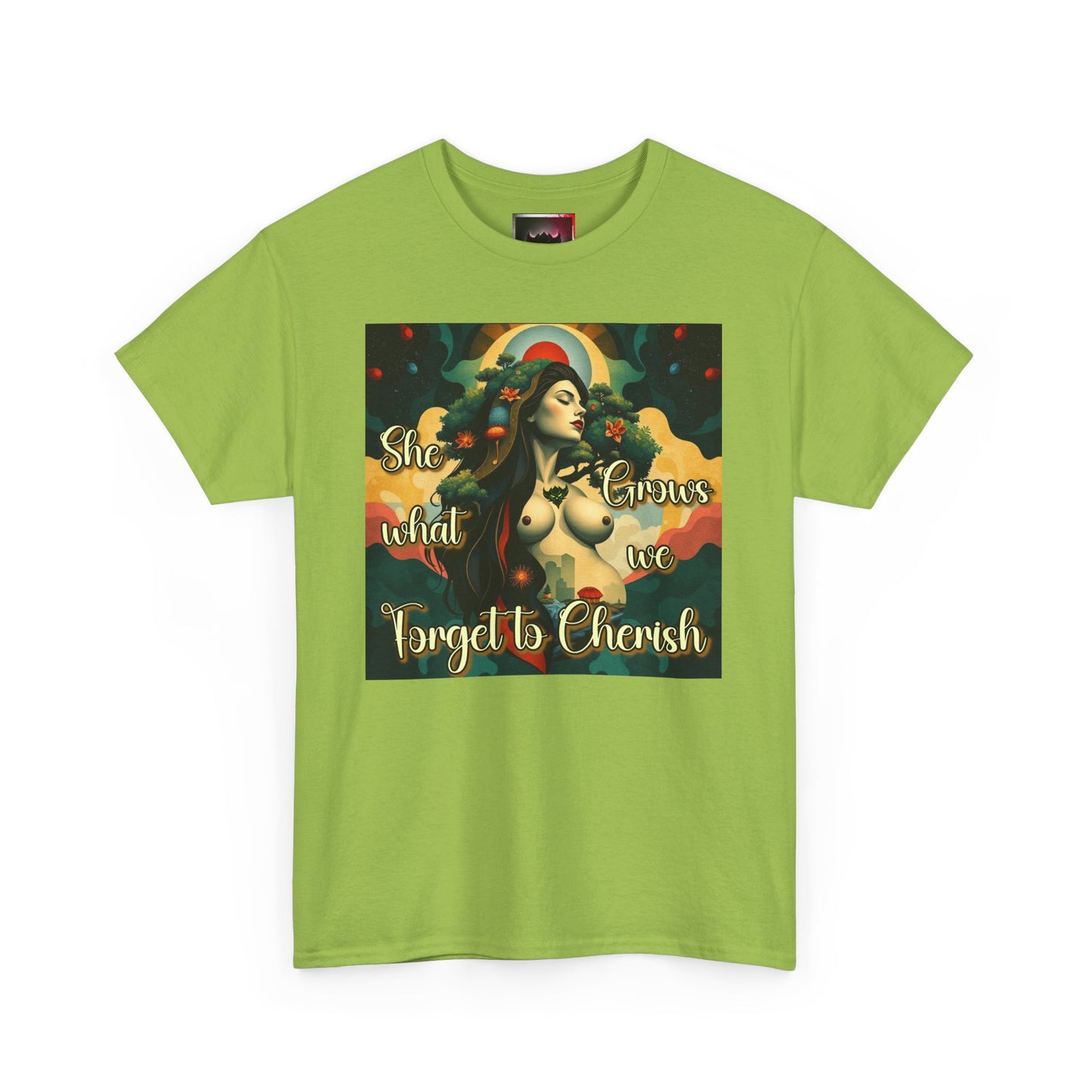 Inspirational Unisex Heavy Cotton Tee - "She Grows What We Forget to Cherish"