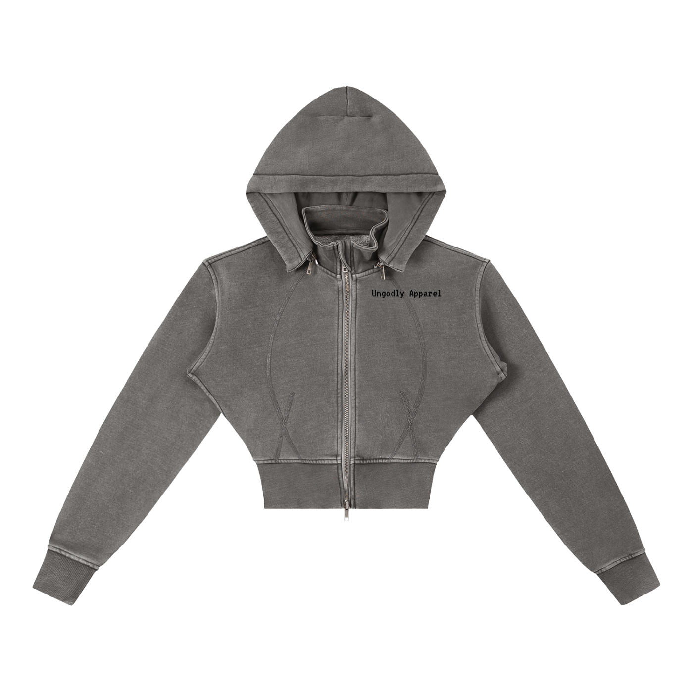 "Ungodly Apparel Slogan" Vintage Washed Cropped Fleece Hoodie