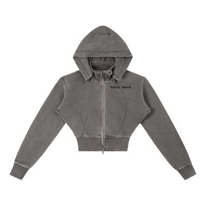 "Ungodly Apparel Slogan" Vintage Washed Cropped Fleece Hoodie