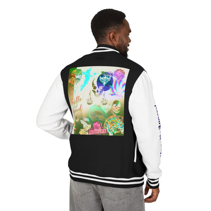 "Hustle and Grind" Letterman Jacket — Neon Collage Heart & 'Hustle Hard' Streetwear