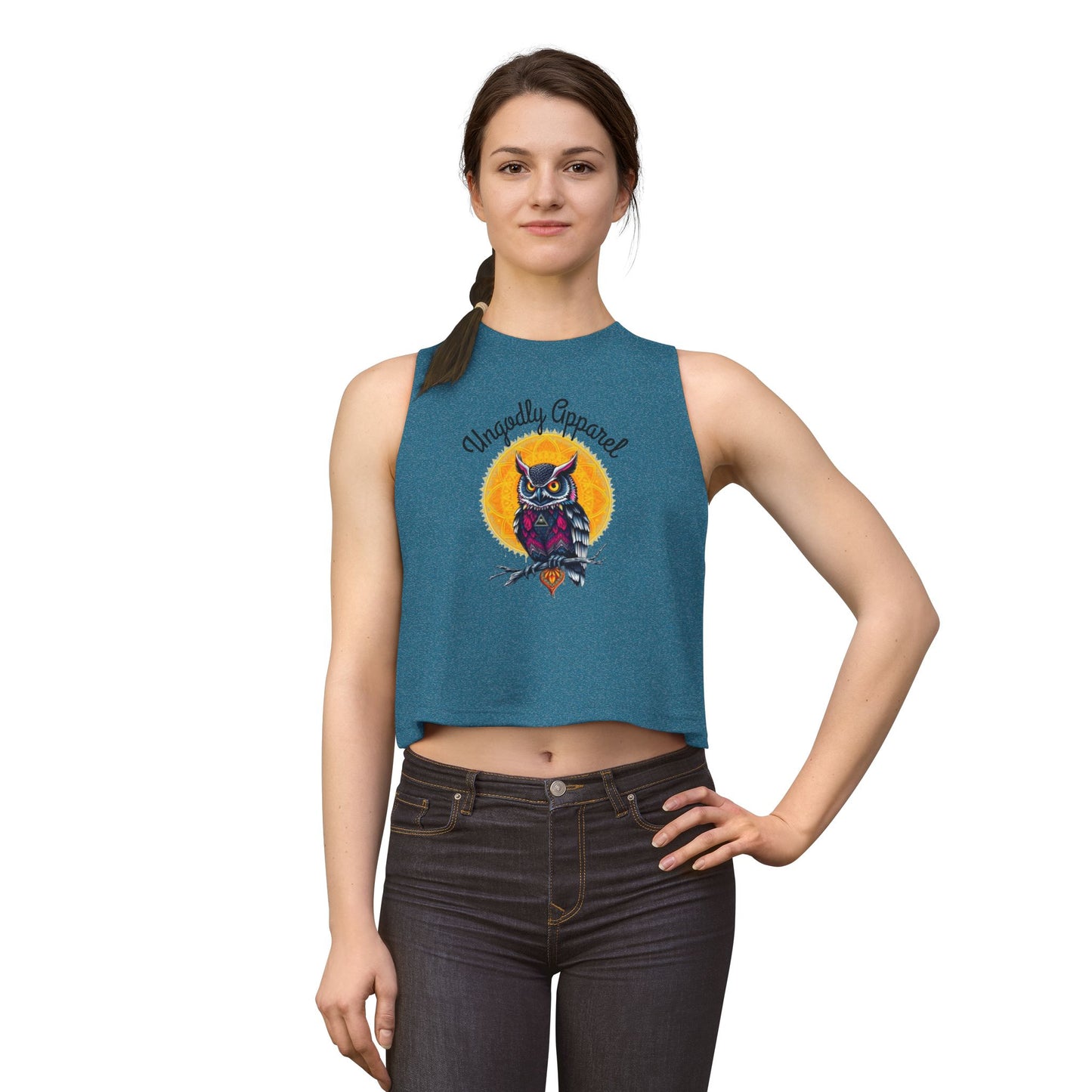 Owl Moon Crop Top — Vintage Night Owl Graphic Women's Crop Tank