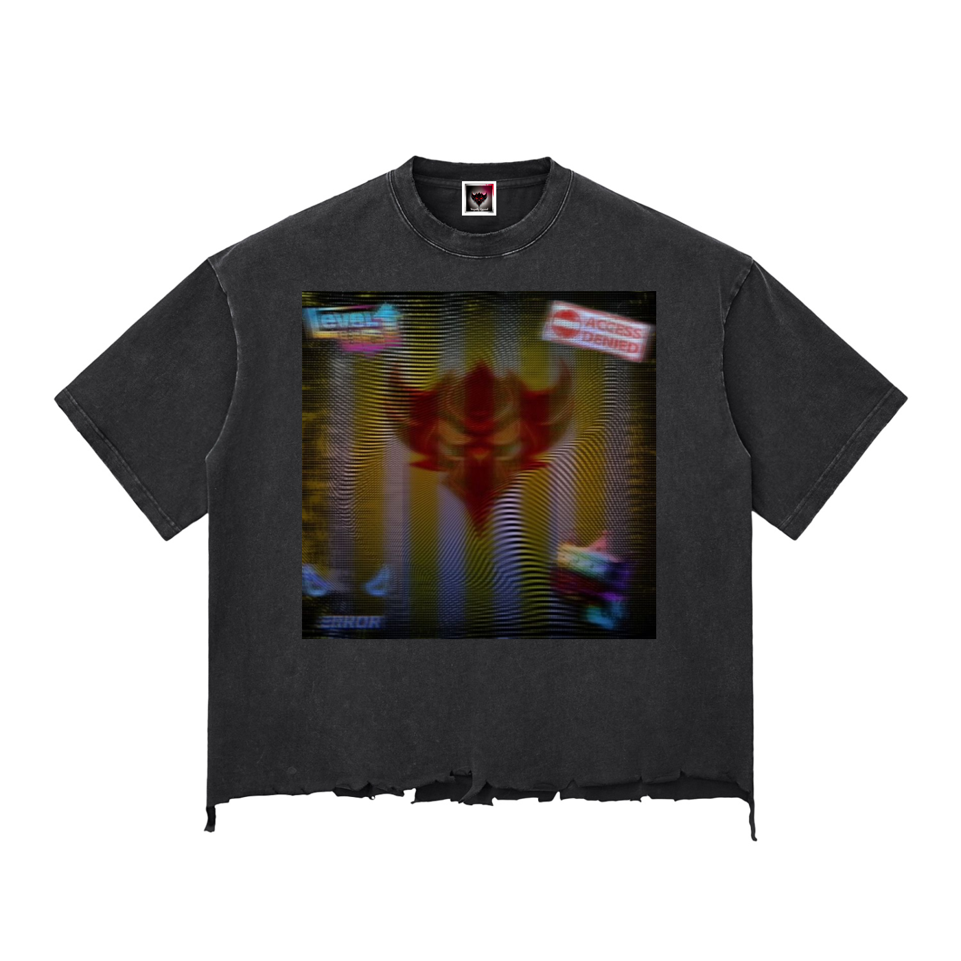 "Ungodly Apparel Logo: Level up/Access Denied" Snow Wash Raw-Hem Boxy T-shirt