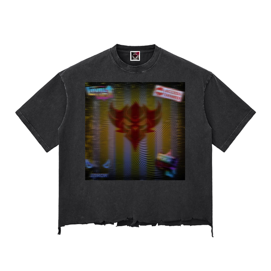 "Ungodly Apparel Logo: Level up/Access Denied" Snow Wash Raw-Hem Boxy T-shirt