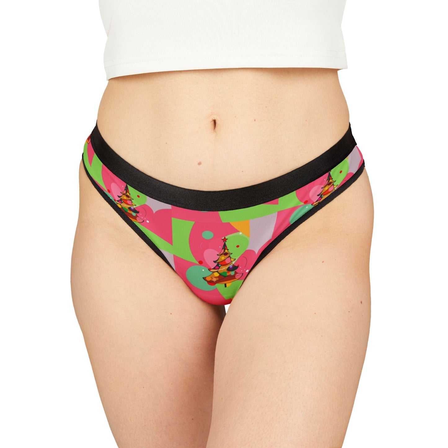 Retro Pop Christmas Women's Thong — Colorful Christmas Tree Pattern