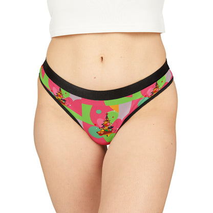 Retro Pop Christmas Women's Thong — Colorful Christmas Tree Pattern