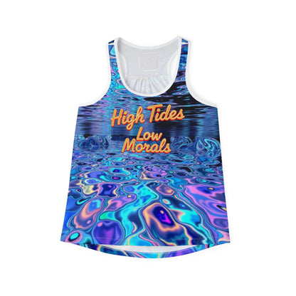 Vibrant Women's Tank Top with 'High Tides Low Morals', Colorful Beachwear, Summer Top, Vacation Shirt, Festival Attire