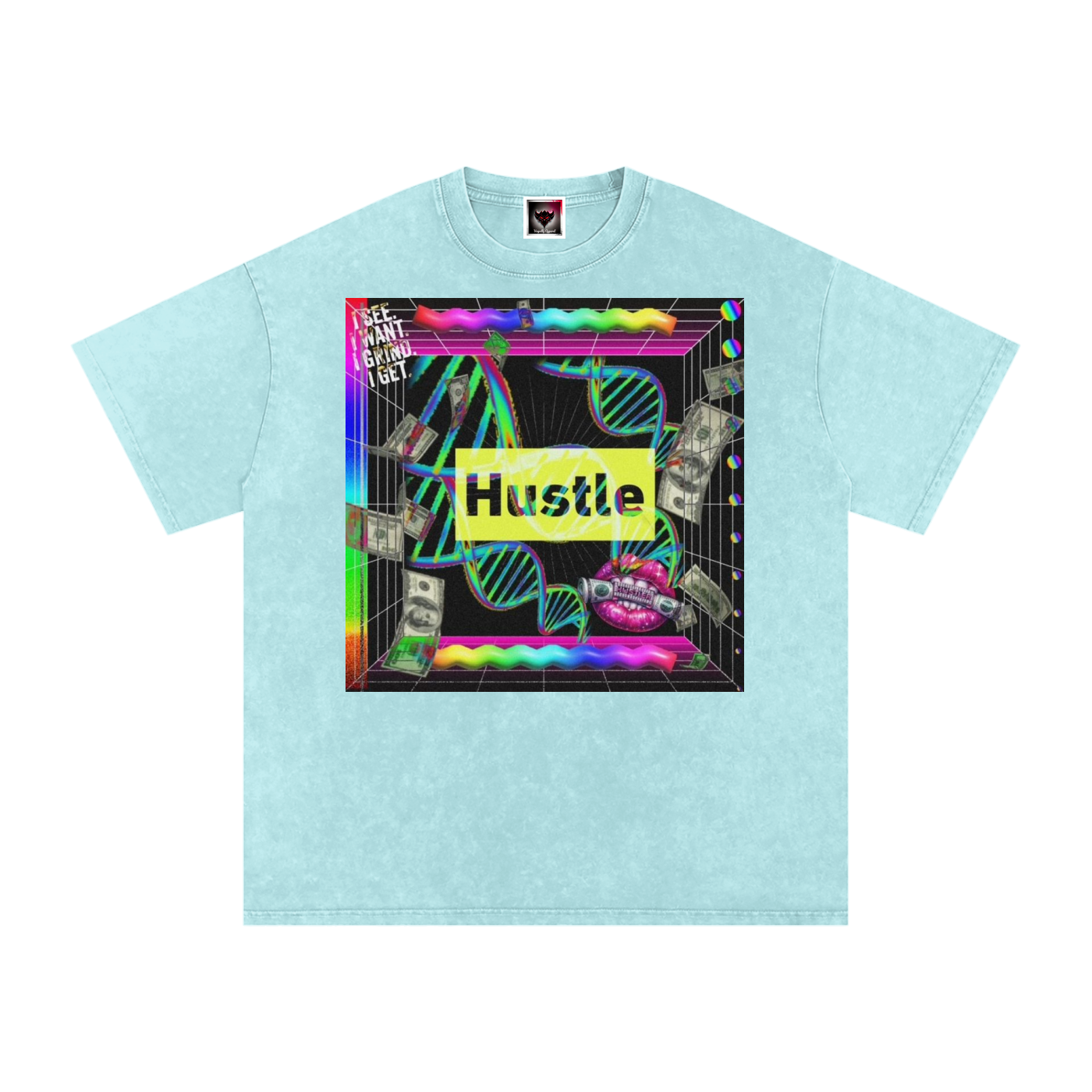 "Hustle in My DNA" Snow Washed Oversized Cotton T-Shirt