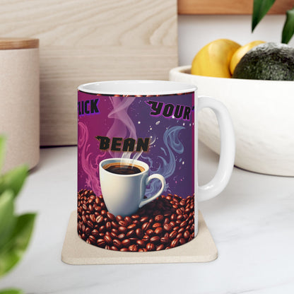 Coffee Lover Mug — "Flick your Bean" Colorful Steam & Coffee Beans Ceramic Mug (11oz/15oz)