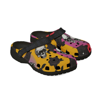 Skull & Roses Clogs — Colorful Floral Slip-On Shoes