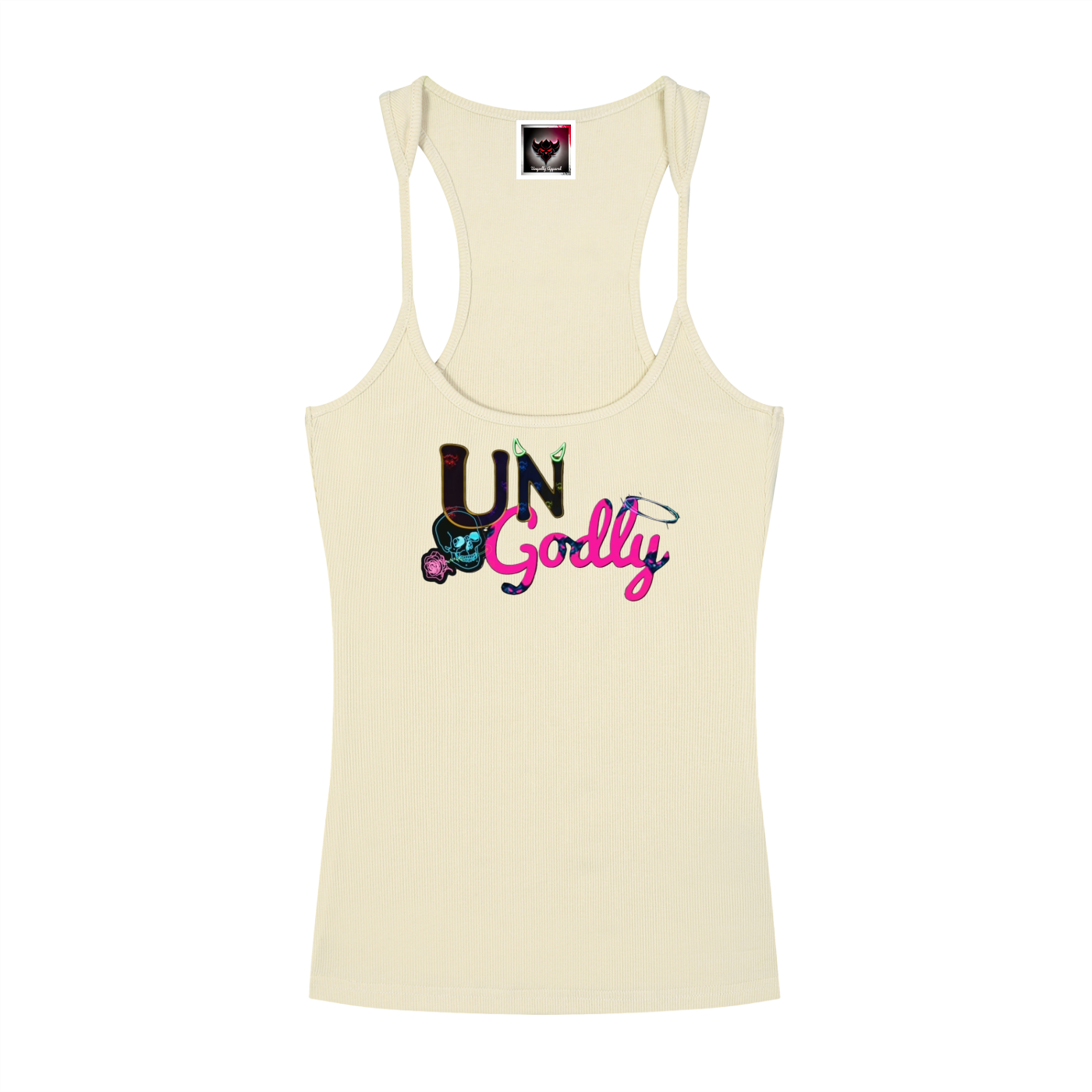 "Black and Pink UG Apparel Skull" Slim Fit Ribbed Racerback Tank Top