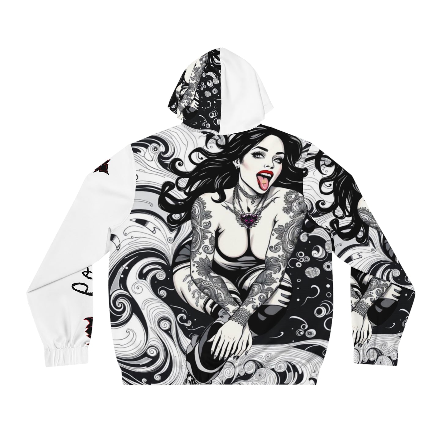"Rolling" Gothic Mermaid Full-Zip Hoodie - Edgy Tattoo Design for Men/Unisex