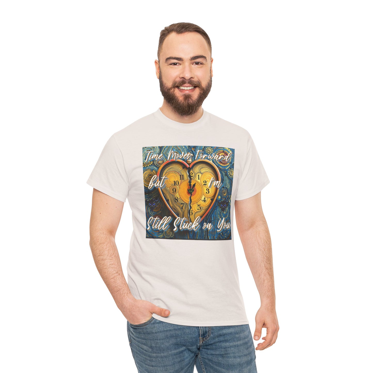 Still Stuck on You Heart Clock Tee - Unisex Heavy Cotton T-Shirt