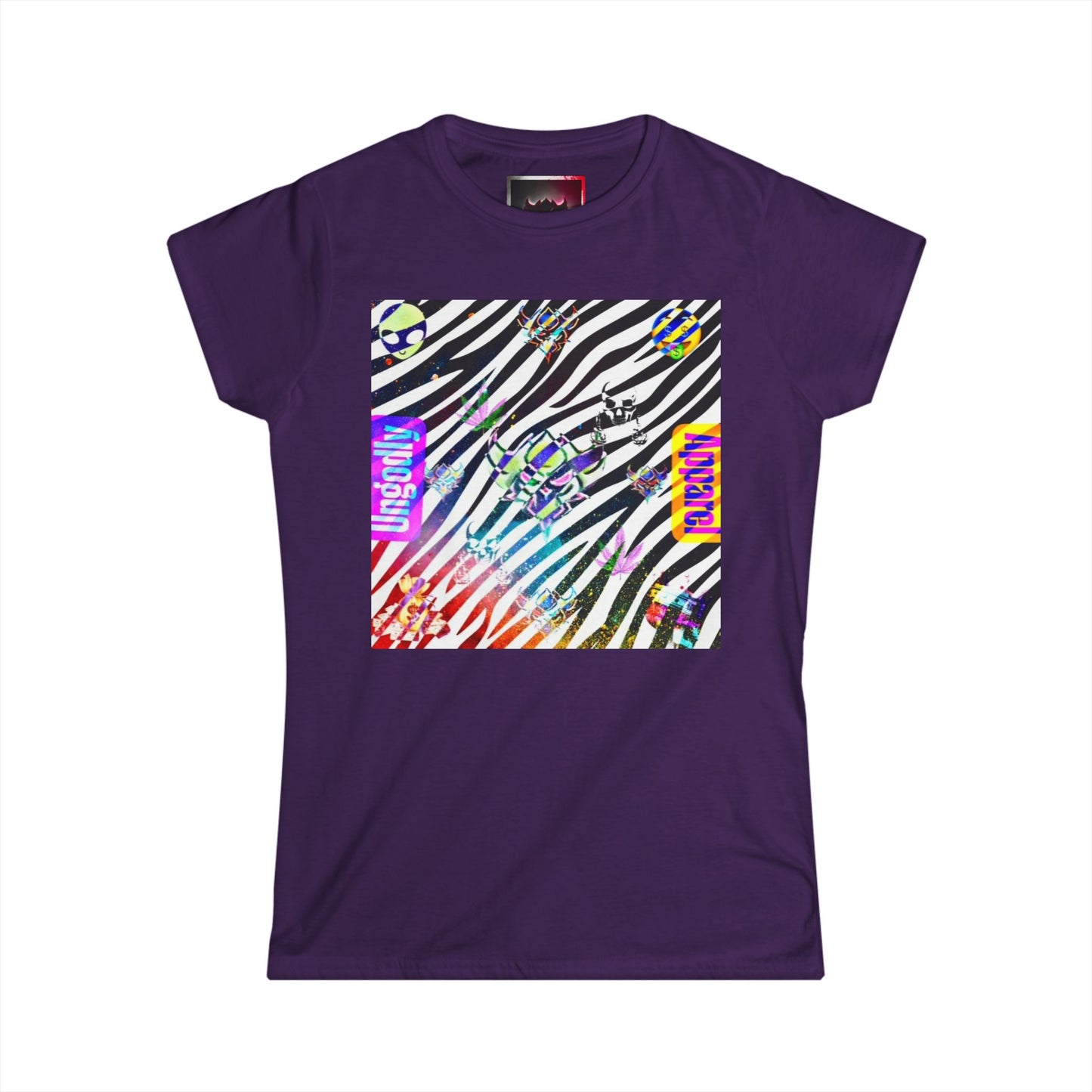 Women's Zebra Neon Graphic Tee – Retro Rainbow 'Good Vibes' Square Design