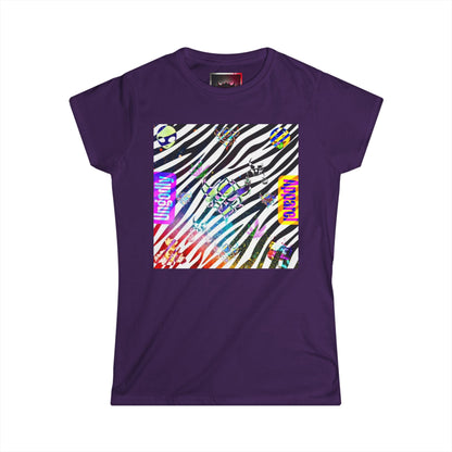 Women's Zebra Neon Graphic Tee – Retro Rainbow 'Good Vibes' Square Design