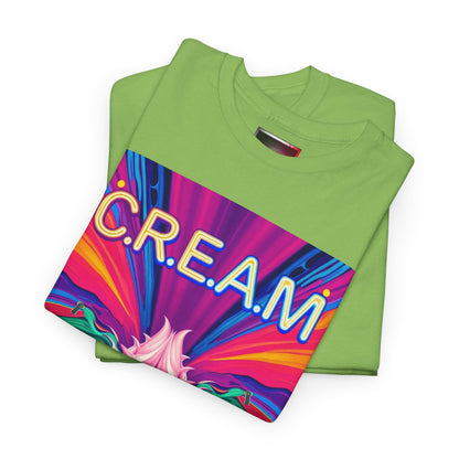 C.R.E.A.M. Unisex Heavy Cotton Tee, Colorful Graphic Shirt, Casual Wear, Music Festival Tee, Gift for Art Lovers