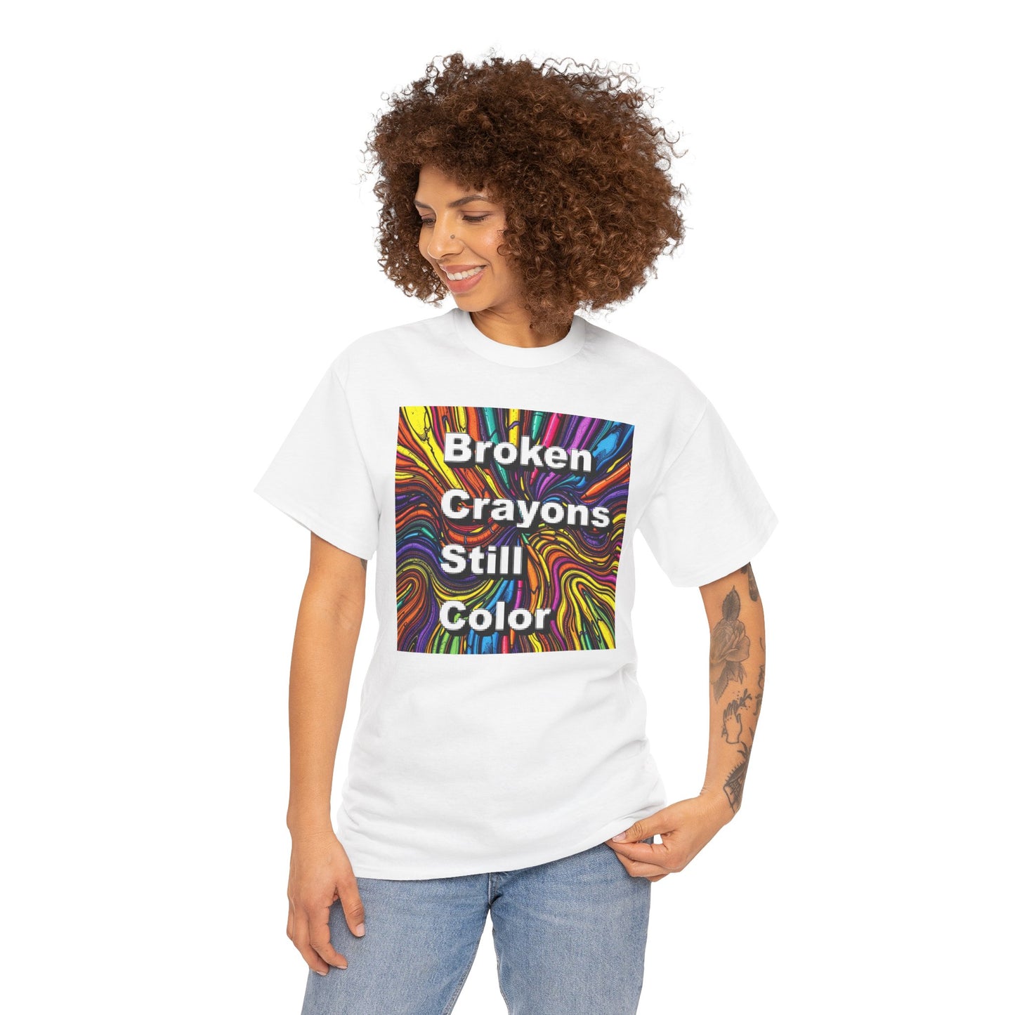 Inspirational Unisex Heavy Cotton Tee - 'Broken Crayons Still Color'