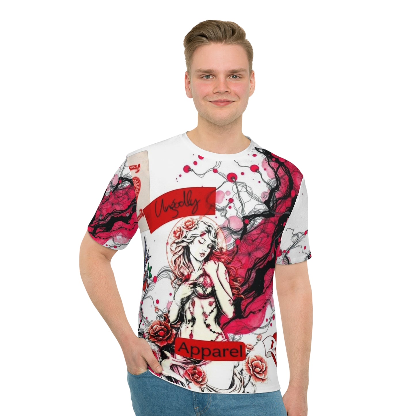 Aphrodite/Cupid Rose Graphic T-Shirt — Vintage Cherub Love All-Over Print