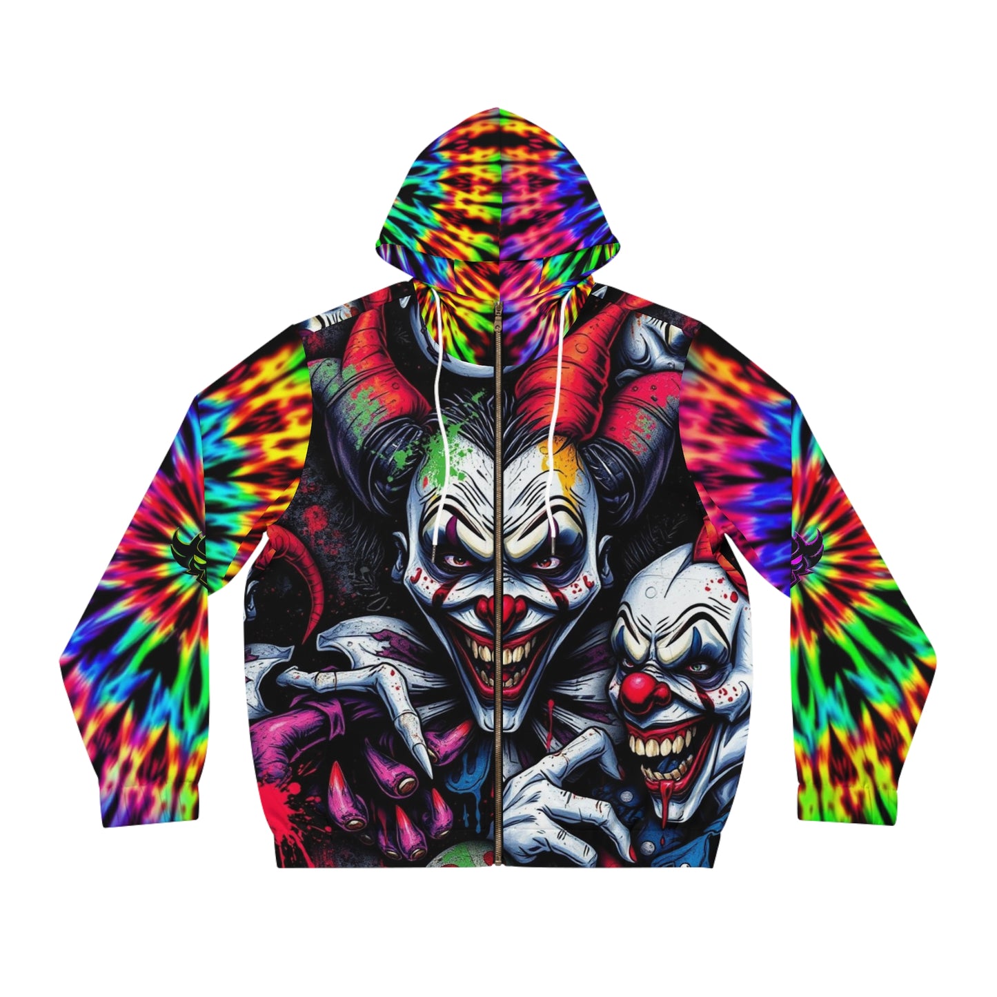 Unique Tie-Dye Clown Full-Zip Hoodie for Halloween, Festivals, Casual Wear, Cozy Gift, Statement Piece