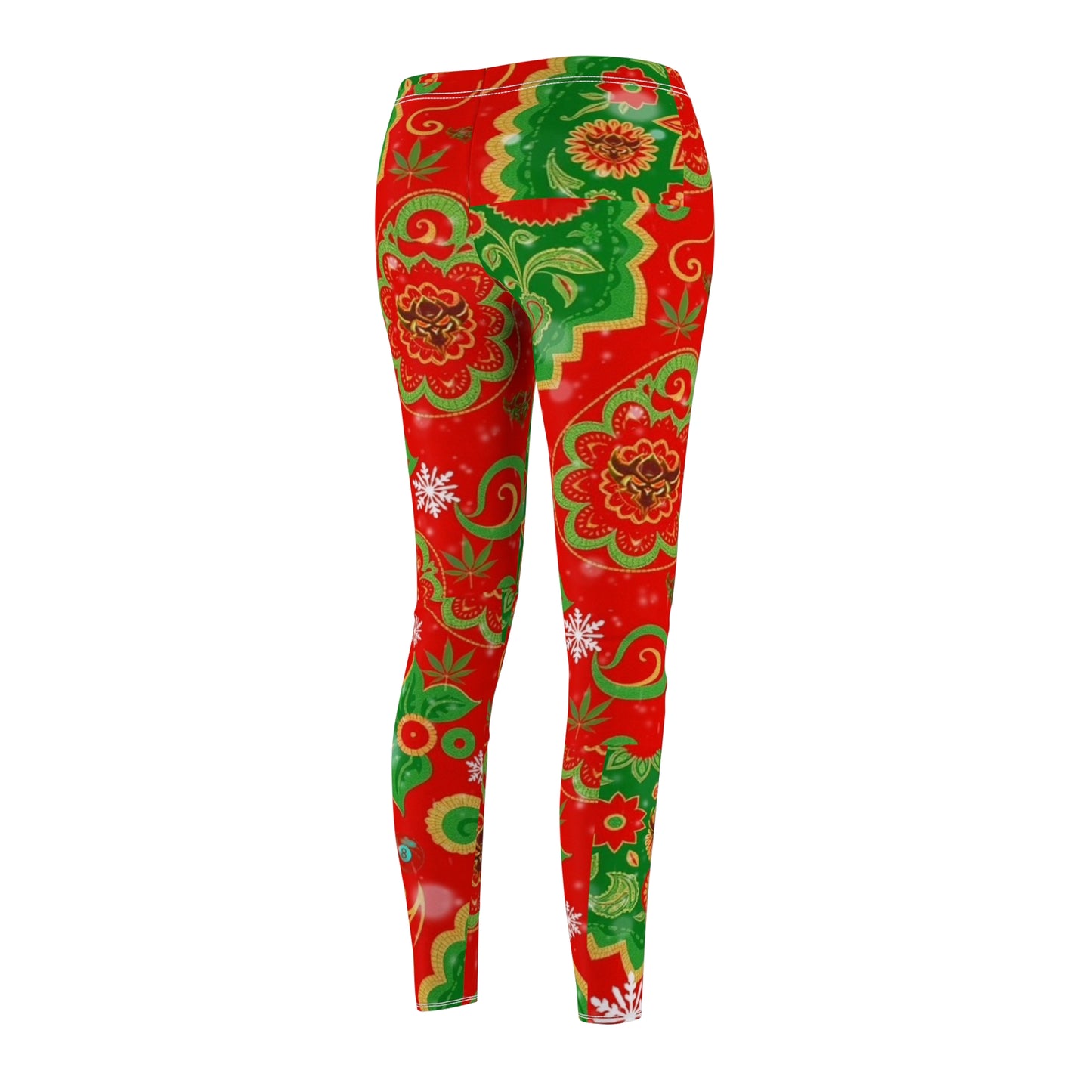 Festive Floral Paisley Ungodly Christmas Trees Leggings — Red & Green Holiday Print