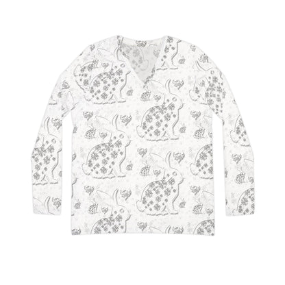 Floral Snow Bunny V‑Neck Long Sleeve Shirt