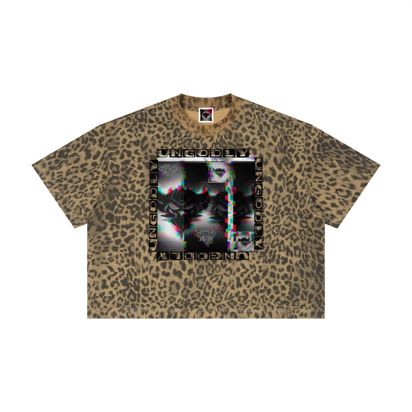 Black Ungodly Design Unisex Leopard Print Boxy T-Shirt
