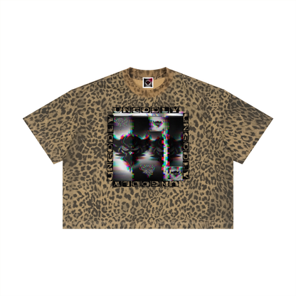 Black Ungodly Design Unisex Leopard Print Boxy T-Shirt
