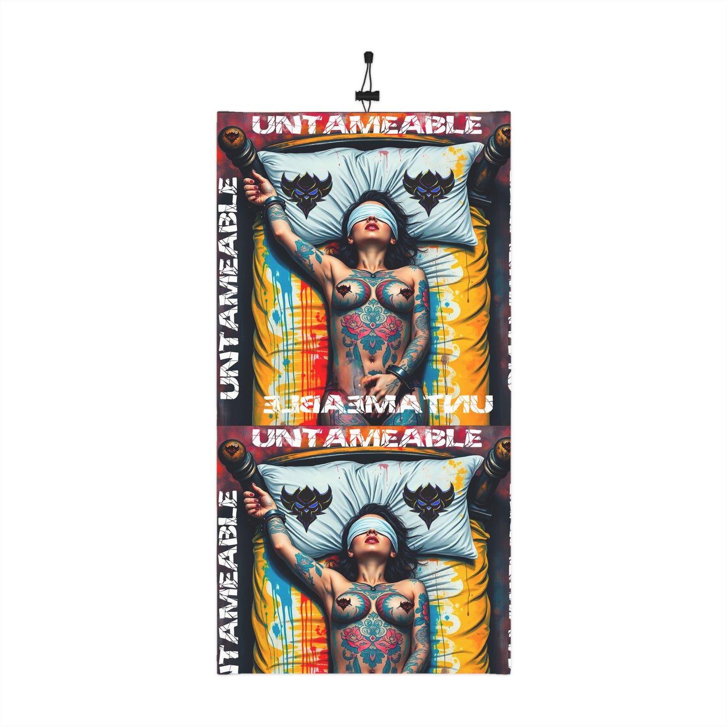 "Untameable/Love is Blind Tattooed Woman Winter Neck Gaiter — 'Love is Blind' Graphic Face Scarf