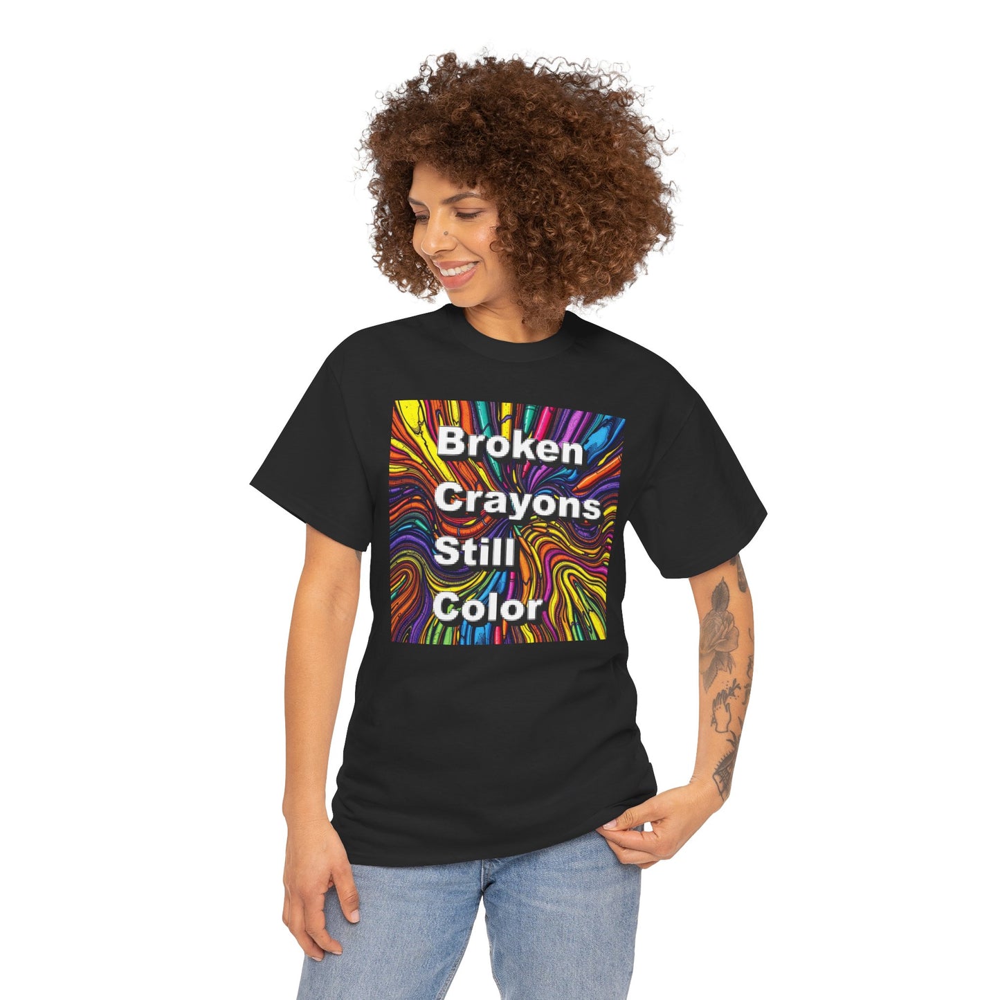 Inspirational Unisex Heavy Cotton Tee - 'Broken Crayons Still Color'