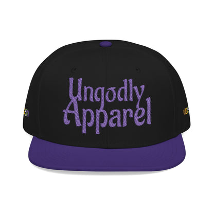 Embroidered Snapback Hat — 'Ungodly Apparel' Purple Script