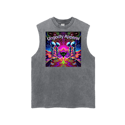 Alien Snow Washed Frayed Hem Tank Top