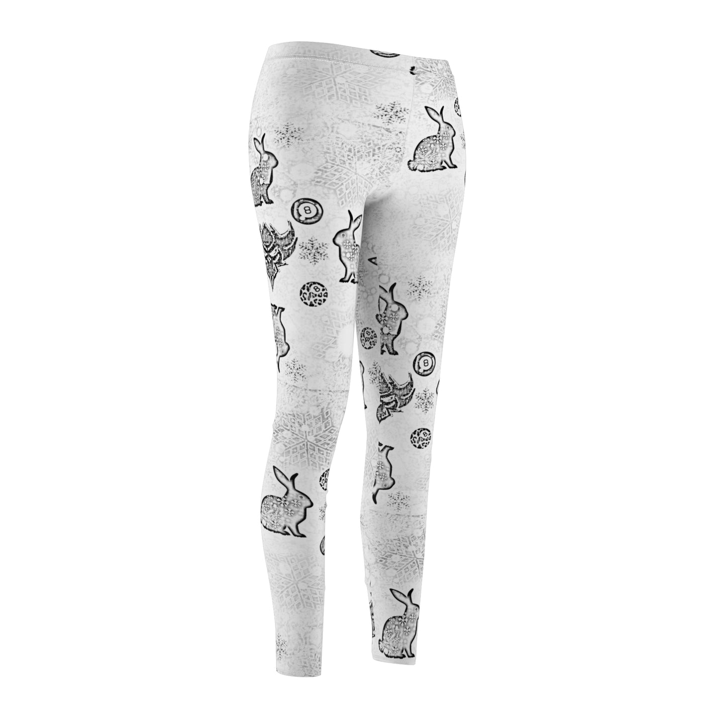 Snow Bunny Pattern Leggings — Women's Spring Floral & Bunny Printed Leggings