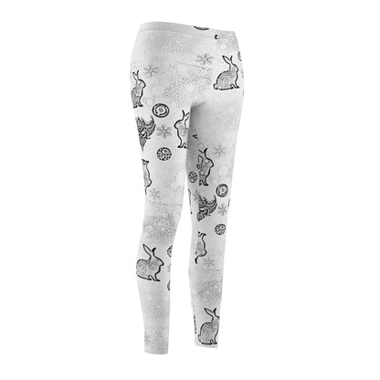 Snow Bunny Pattern Leggings — Women's Spring Floral & Bunny Printed Leggings
