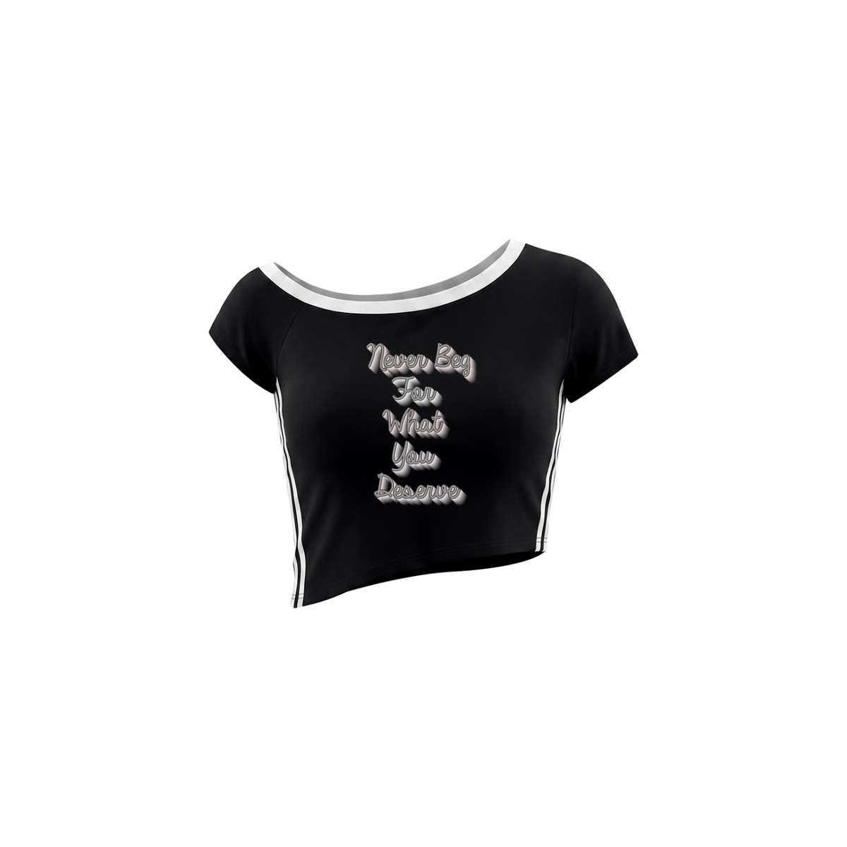Women's Color Block Off-the-Shoulder T-Shirt "Never Beg for What You Deserve"
