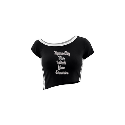 Women's Color Block Off-the-Shoulder T-Shirt "Never Beg for What You Deserve"