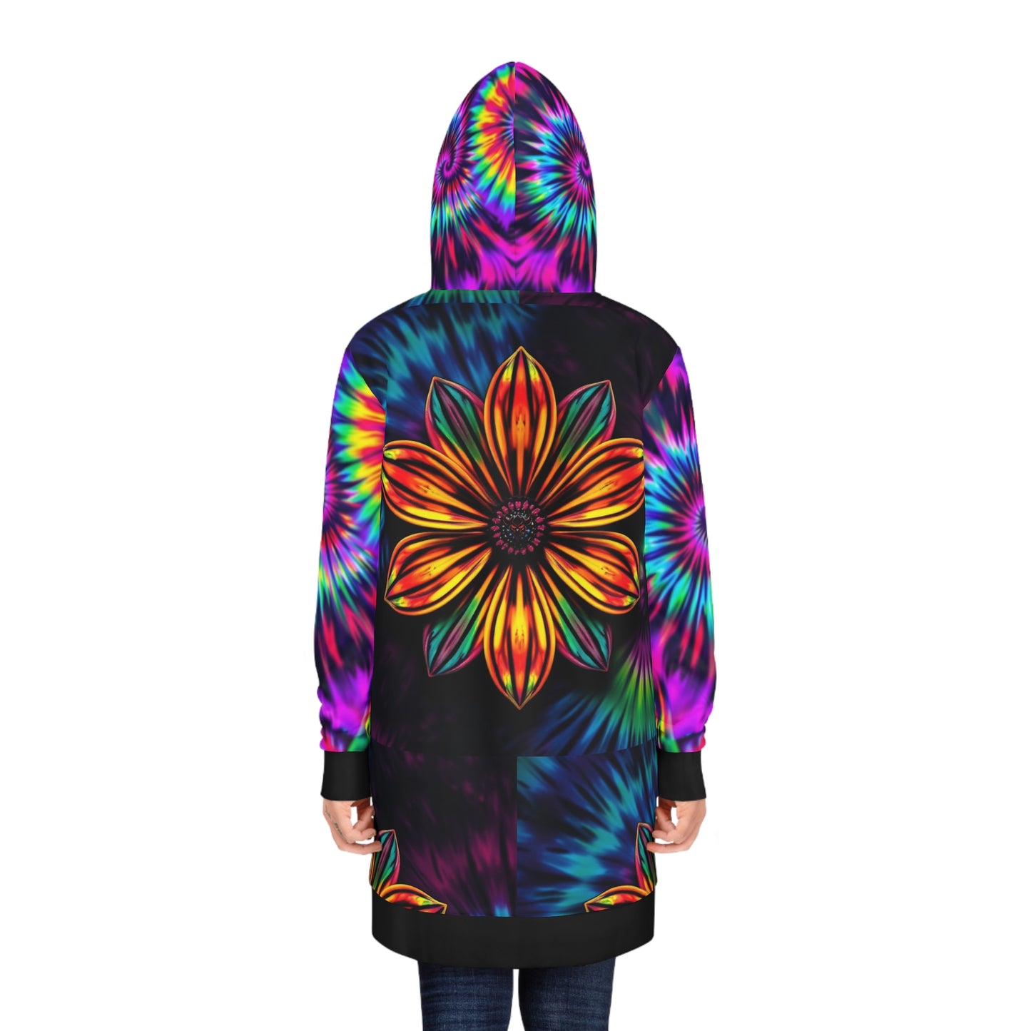 Vibrant Floral Tie-Dye Hoodie Dress, Bohemian Fashion, Comfortable Loungewear, Festival Outfit, Unique Gift for Women