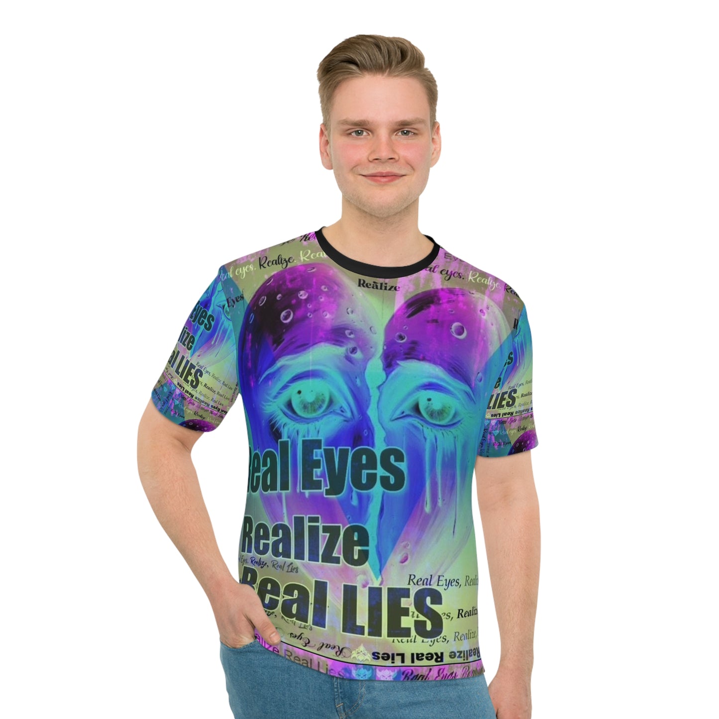 Vibrant Men's Loose T-Shirt - 'Real Eyes Realize Real LIES' Graphic Tee