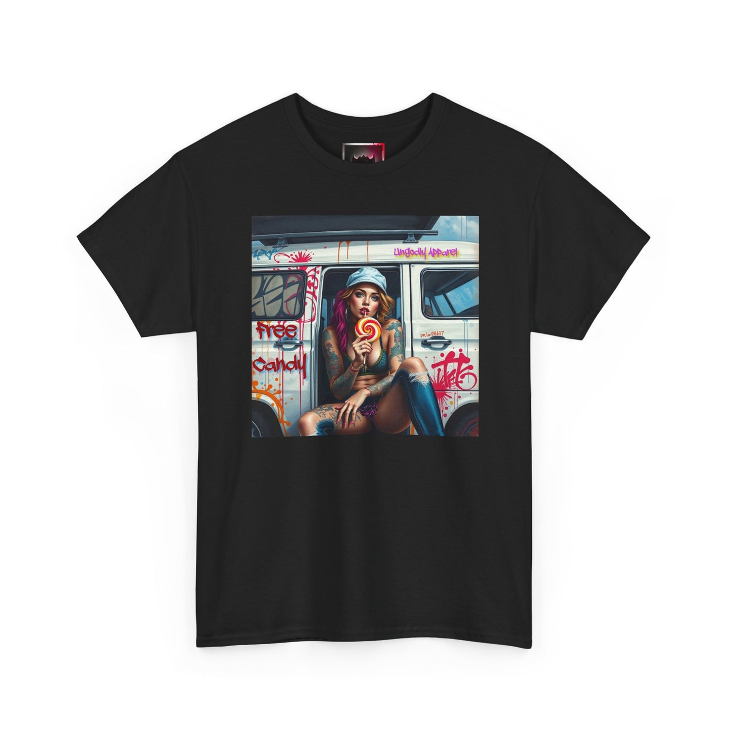 "Free Candy" Street Art Unisex Heavy Cotton Tee, Casual Graphic Shirt, Vintage Style Tee, Unique Gift, Urban Wear, Art Lover Apparel